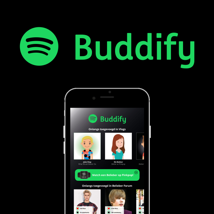 Buddify logo and mobile prototype example