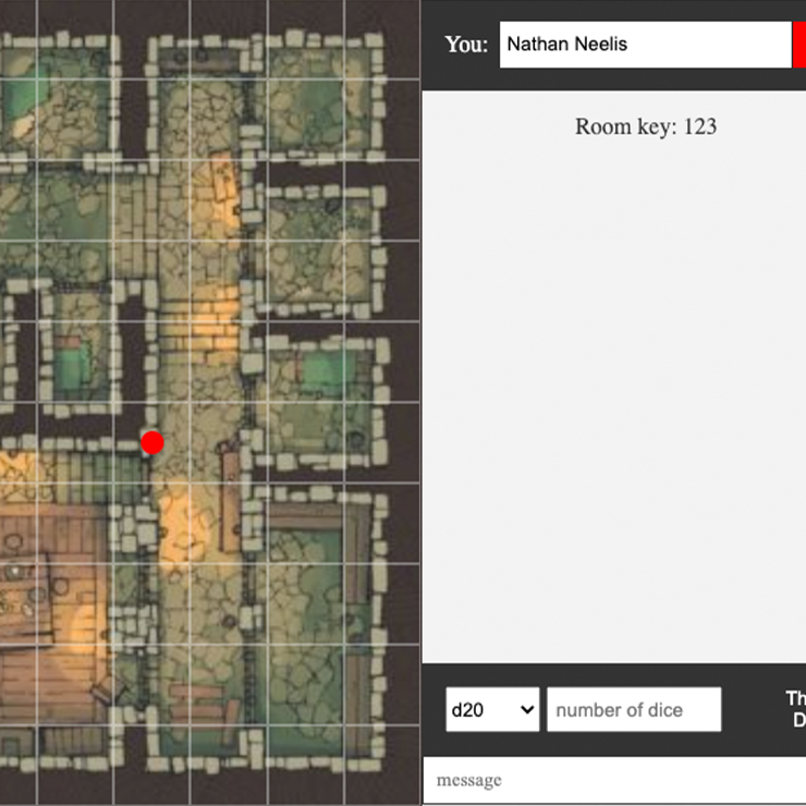 screenshot of the application dungeon and dragons map with a chat area